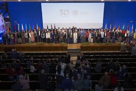 Foto de grupo. Toma de posesión de nuevos catedráticos y profesores titulares de la Universidad de Málaga. Paraninfo. Noviembre de 2023