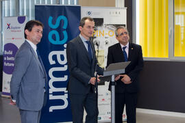 Rafael Ventura, Pedro Duque y José Ángel Narváez. Visita del ministro de Ciencia, Innovación y Universidades al edificio The Green Ray. Campus de Teatinos. Junio de 2018