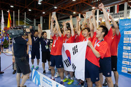 Corea del Sur segunda clasificada en la categoría masculina. Ceremonia de clausura del Campeonato del Mundo Universitario de Balonmano. Antequera. Julio de 2016
