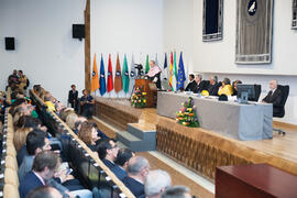 José Miguel Rodríguez Santos expone la Lección Inaugural en la Apertura del Curso Académico 2015/2016 de la Universidad de Málaga. Paraninfo. Septiembre de 2015