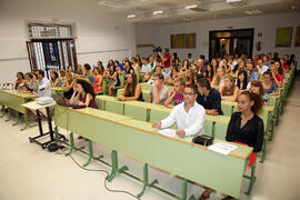 Alumnos y profesores durante la graduación en el CIE de la Universidad de Málaga. Centro Internacional de Español. Agosto de 2014