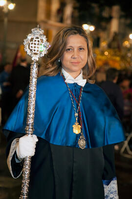 Representante de la Universidad de Málaga en el desfile procesional de la Hermandad de los Estudiantes. Málaga. Abril de 2014