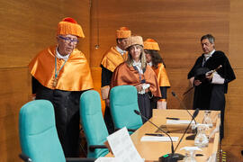 Mesa presidencial. Investidura de Jorge Martínez-Vázquez como Doctor "Honoris Causa" por la Universidad de Málaga. Edificio del Rectorado. Julio de 2025