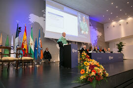 Lección Inaugural por parte de Francisco Ruiz de la Rúa. Apertura del Curso Académico 2018/2019 de la Universidad de Málaga. Complejo de Estudios Sociales y de Comercio. Septiembre de 2018
