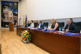 Mesa presidencial. Graduación y clausura del curso del Aula de Mayores de la Universidad de Málaga. Paraninfo. Junio de 2017