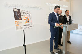 Miguel Ángel Conejo, Elías Bendodo y Eugenio José Luque en la presentación del décimo de lotería conmemorativo del 50 Aniversario de la Facultad de Económicas. Diputación Provincial de Málaga.Facultad de Ciencias Económicas y Empresariales. Abril de 2016