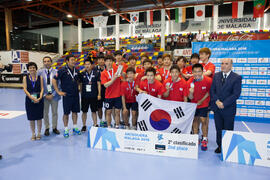 Corea del Sur segunda clasificada en la categoría masculina. Ceremonia de clausura del Campeonato del Mundo Universitario de Balonmano. Antequera. Julio de 2016