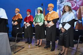Foto de grupo. Investidura de Hermanfrid Schubart, Alejandro Portes y Luis Enrique de la Villa como Doctores "Honoris Causa" por la Universidad de Málaga. Paraninfo. Octubre de 2024