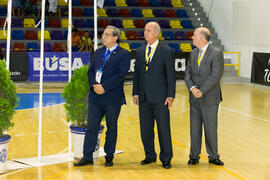 José Ángel Narváez, Kemal Tamer y Pedro Montiel. Ceremonia de inauguración del Campeonato Europeo Universitario de Balonmano. Antequera. Julio de 2017