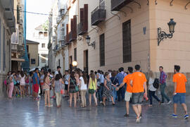 Visita guiada por el centro histórico. Olimpiada Española de Economía, Fase Nacional. Calle San Agustín. Málaga. Junio de 2015