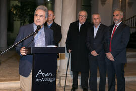Juan Antonio García Galindo. Inauguración de la exposición "Aguatintas por Seguiriyas", de Eugenio Chicano. Palacio Episcopal de Málaga. Enero de 2019