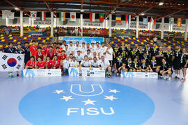 Medallistas en la categoría masculina. Ceremonia de clausura del Campeonato del Mundo Universitario de Balonmano. Antequera. Julio de 2016