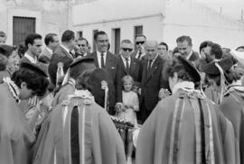 Málaga. Colocación de la primera piedra de grupo escolar en las playas de San Andrés. Noviembre de 1963