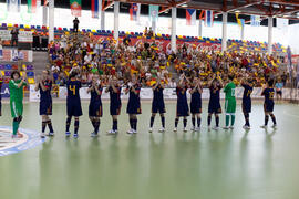 Jugadoras de España. Partido Brasil contra España. 14º Campeonato del Mundo Universitario de Fútbol Sala 2014 (FUTSAL). Antequera. Julio de 2014