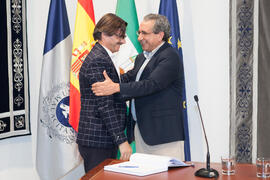 Toma de posesión de Bartolomé Mora Serrano como nuevo catedrático de Arqueología de la Universidad de Málaga. Edificio del Rectorado.  Julio de 2016