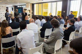 Rafael Ventura, Pedro Duque y José Ángel Narváez. Visita del ministro de Ciencia, Innovación y Universidades al edificio The Green Ray. Campus de Teatinos. Junio de 2018
