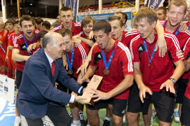 Medalla de bronce para Bielorrusia. Acto de clausura y entrega de medallas. 14º Campeonato del Mundo Universitario de Fútbol Sala 2014 (FUTSAL). Antequera. Julio de 2014